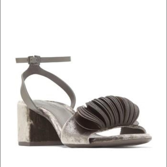 MERCEDES CASTILLO / RIZA PETAL EMBELLISHED block heel velvet lead ankle strap 7 - Picture 1 of 7